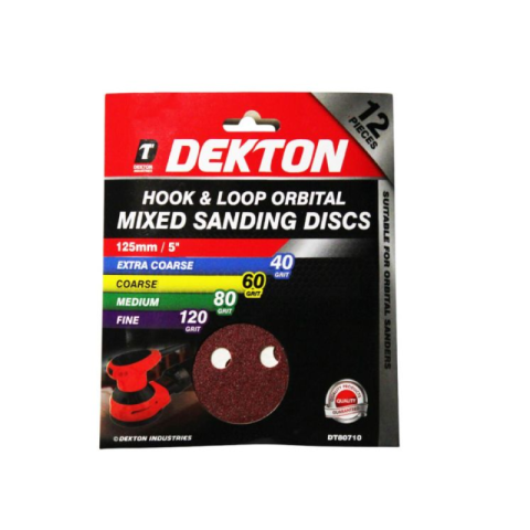 Dekton 125mm Sanding - Abrasive Discs Holes 40-120 12pcs