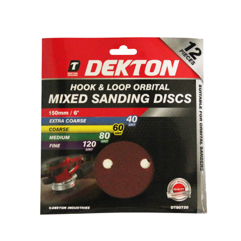 Dekton 150mm Sanding - Abrasive Discs Holes 40-120 12pcs