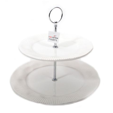 Ceramic White 2 Tiers Serving Stand