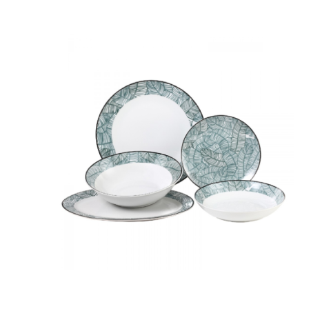 Fyl White / Green 20pcs Set Dinnerware Plates