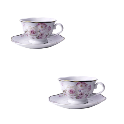 Fyl 6pcs Set White With Pattern Tea Cups 220ml