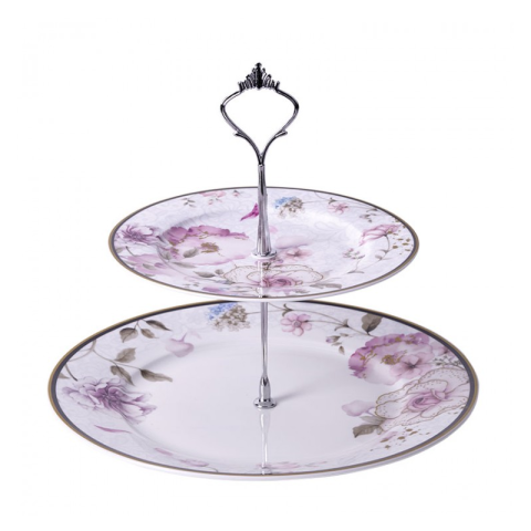 Procelain White / Pink 2 Tiers Serving Stand