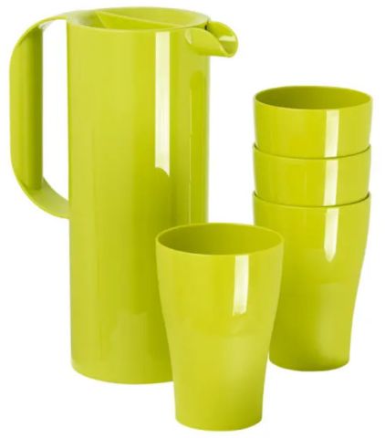 Koziol Light Green Round Plastic Jug & 4 Cups Set