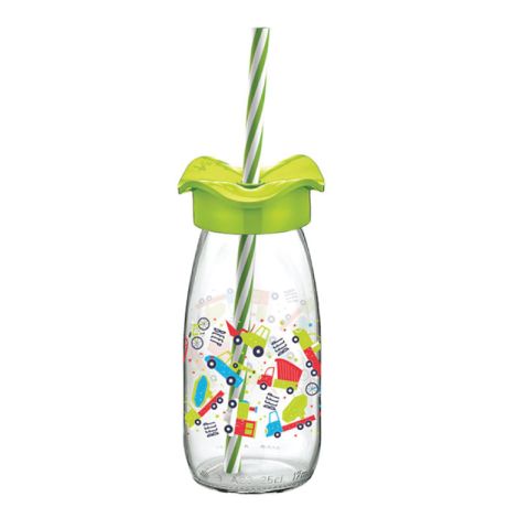 Vio Glass Drinking Bottle W/Straw 250ml