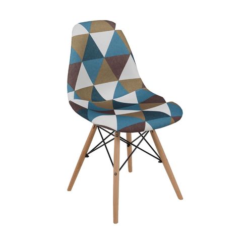 Eiffel 03-0763 Fabric Patchwork Blue Solid Wood Beech Indoor Dining Chair