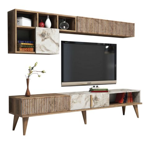 Home HM9438.01 Walnut / White Melamine TV Stand (Combo)