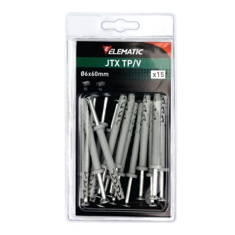 Elematic 6x60mm 15pcs Rawlplug Plug & Screw