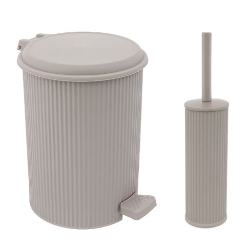 Nostalgia 11L Plastic Beige Toilet Bin & Brush 2pcs Set