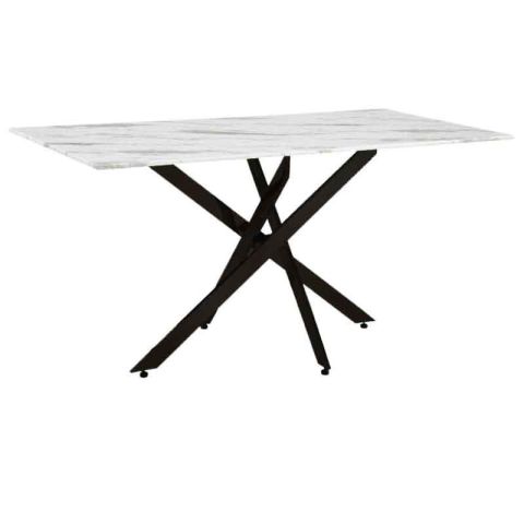 Fyl 631-123-016 White Sintered Stone Black Metal Indoor Dining Table