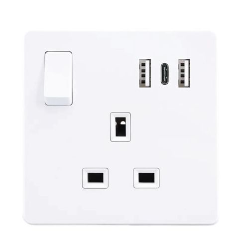 Al C 13A 1-Gang White Swicthed Plug Socket & Charger USB