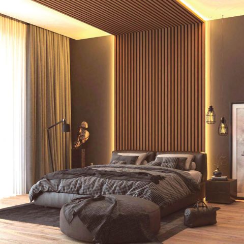 NP Golden Oak/Dark Brown 3D Slat 11 PS Piano Wall Panel