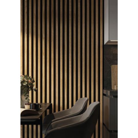 NP Natural Oak/Black 3D Slat F4 PS Piano Wall Panel