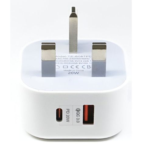 Al 3.0A 20W USB-A & TYPE-C UK Plug USB Charger