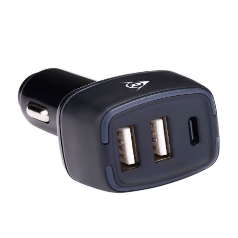 Dunlop 2.4A (2xUSB-Α & USB-C) Car Mobile Charger