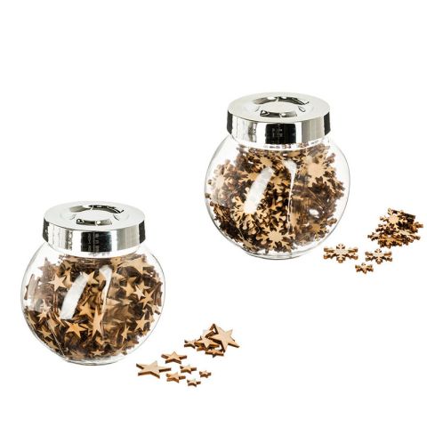 Atmosphera Jar of Wooden Stars/Snowflakes 2x2cm Christmas Table Decoration