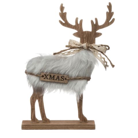 Atmosphera Wood Fur Reindeer 15x4x21cm Christmas Table Decoration