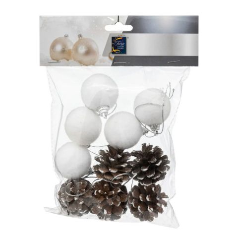 Atmosphera JJ Christmas Baubles Balls & Pine Cones White Brown 10pcs